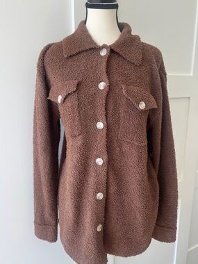 Ruby Moon Brown Sherpa Button-Front Shacket | Size Medium